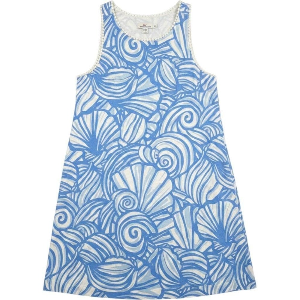 Vineyard Vines Blue Seashell Dress size 6‎ Women's 2Q2262 Linen Shift EUC